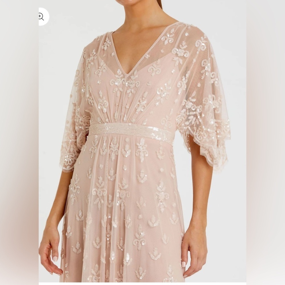NWOT | Mac Duggal 9144 Pink/Blush Flounce Sleeve Embellished Mesh Gown Size 10 - Picture 3 of 15